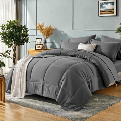 5/7 Deluxe Solid Color Comforter Sets For Queen - Soft And Comfortable Bedding Set Consisting Of 1 Comforter, 1 Flat Sheet, 1 Sheet, 2 Pillowcases And 2 Pillowshams, All-Season, Machine Washable, Great Gift.