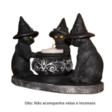 Incense Burner Stick And Candlestick Candle Holder Chafing Dish Cat Witch Wicca Mystical Gothic Resin Decoration - Matte Black - View 2