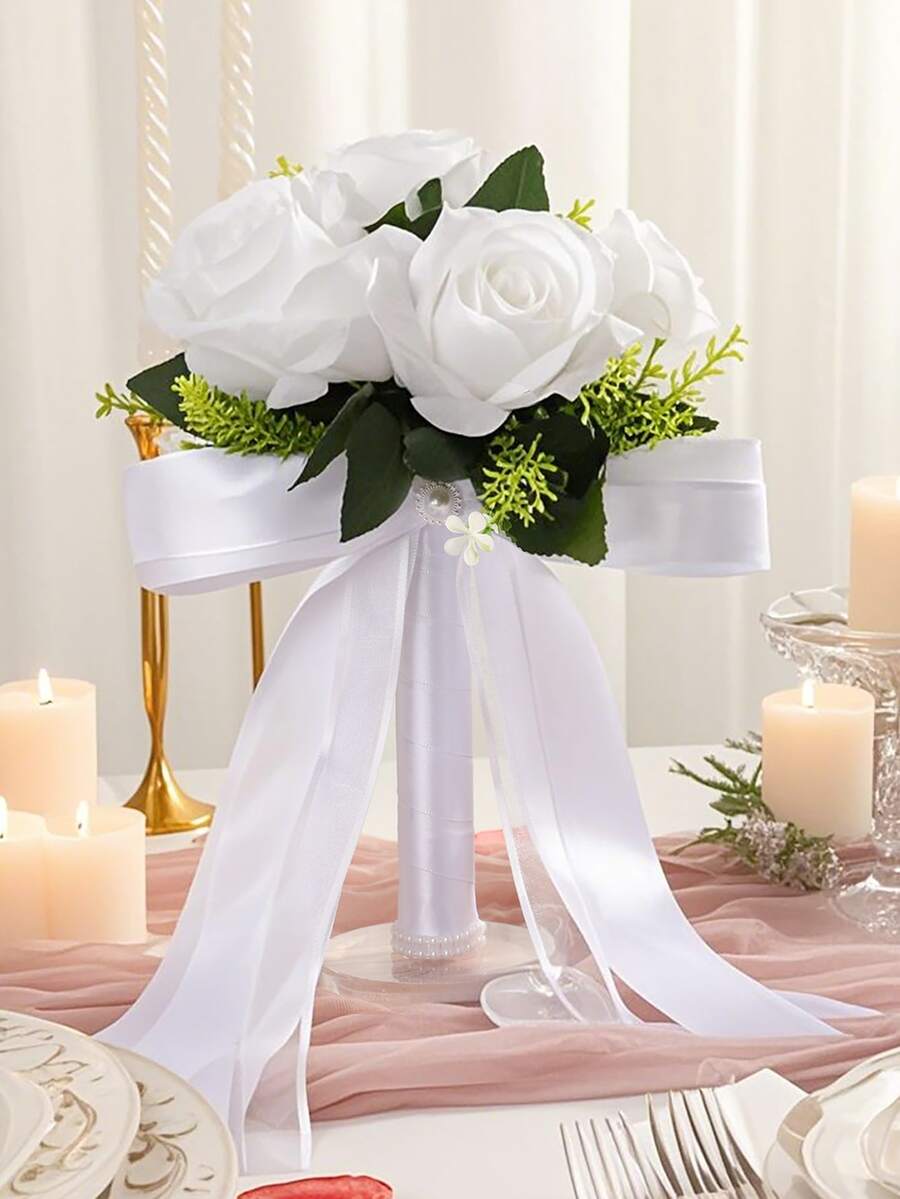 1 Buquê de Rosas Artificiais de Seda para Decoração de Casamento, Chá de Panela, Centro de Mesa e Acessórios para o Dia dos Namorados