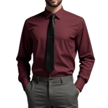Plain Slim Men's Shirt – Clean And Versatile Style - 酒紅色 - 查看 8