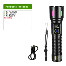 PAWEINUO High Power LED Flashlight, 500000 Lumens Rechargeable LED Torch Light, Powerful Outdoor Tactical Lantern, Telescopic Zoom Long Range Flash Light, For Camping Fishing Hiking Emergency - Black - View 12