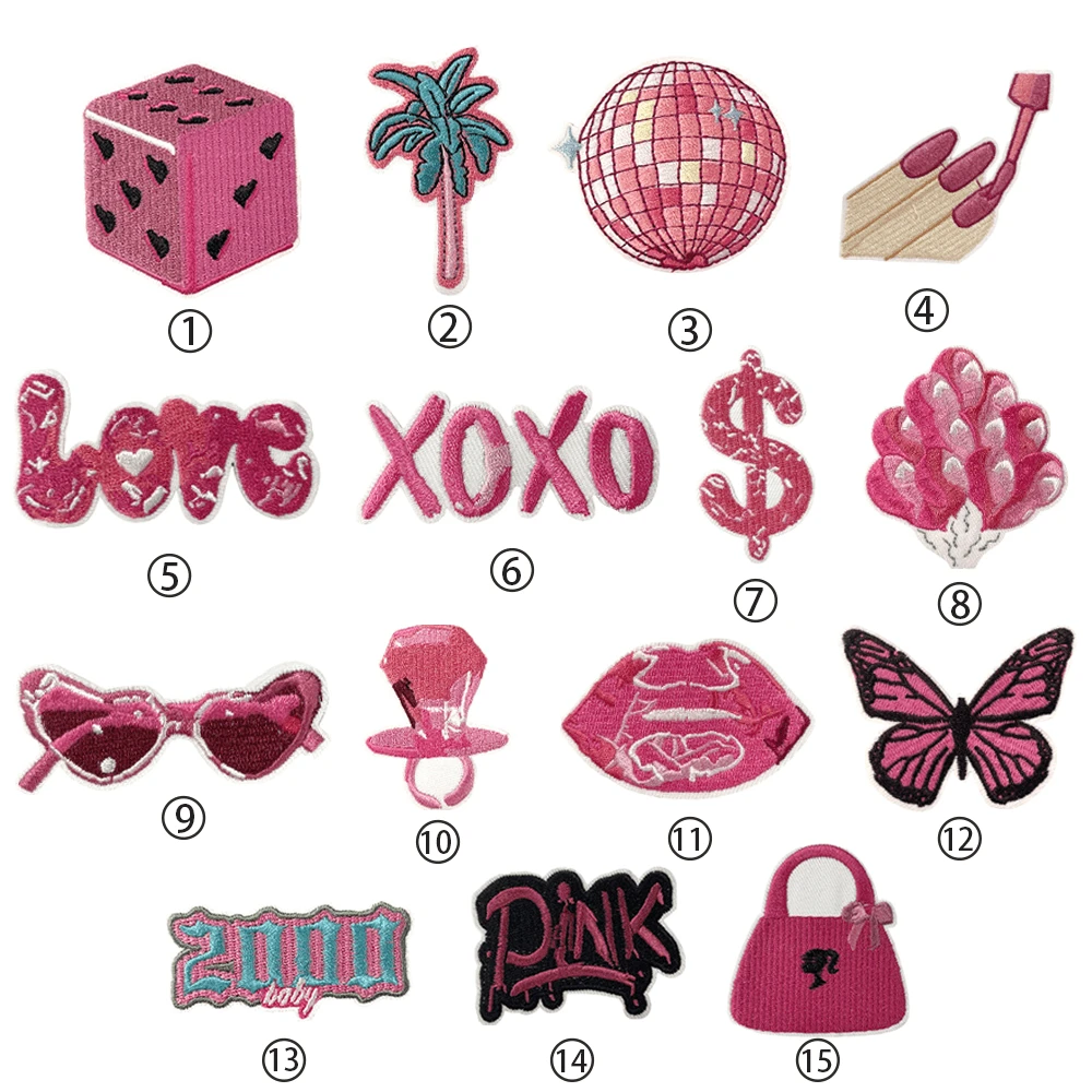 Cute Pink Style Embroidered Iron Patches, Suitable For Letter Patches On Clothes, Jeans, Jackets, Backpacks, Decorative Patches For Girls' Embroidered Pink Clothes Patches, Advanced Craftsmanship Decal Patches, Pink Embroidery Badges, Clothes, Hat Accessories Sewn Decorative Patches DIY Patchwork Iron On Patches - Multicolor - View 1