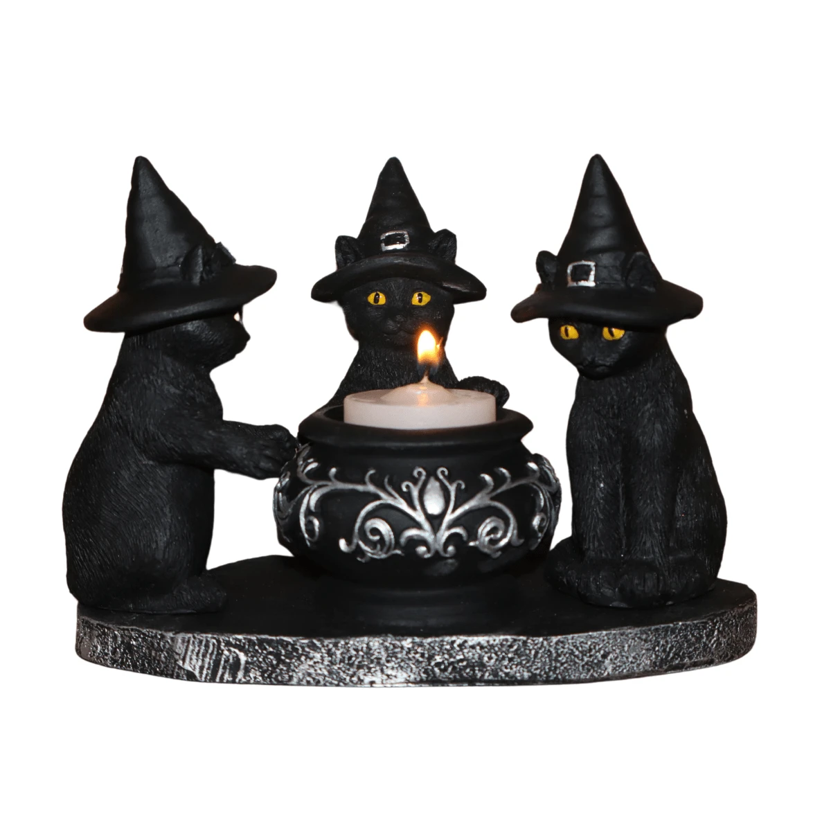 Incense Burner Stick And Candlestick Candle Holder Chafing Dish Cat Witch Wicca Mystical Gothic Resin Decoration - Matte Black - View 1