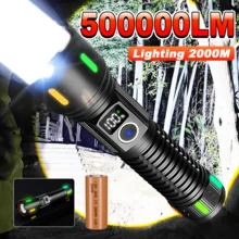 PAWEINUO High Power LED Flashlight, 500000 Lumens Rechargeable LED Torch Light, Powerful Outdoor Tactical Lantern, Telescopic Zoom Long Range Flash Light, For Camping Fishing Hiking Emergency - Black - View 2