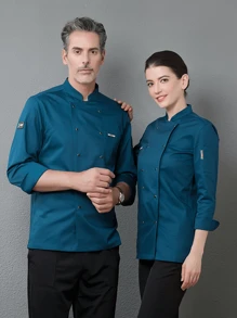 New Fashion Chef Uniform Unisex Long Sleeve, High-End Design For Hotel, Restaurant, Bakery, Coffee Shop, Autumn/Winter. Stylish Horseshoe Cuff, Neat Front Design, Comfortable & Convenient, Pen Pocket, Breathable & Durable Fabric