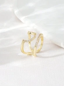 Anel feminino de zircônia cúbica com design simples e micropavimento, anel versátil para uso diário