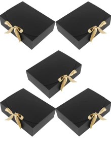 5/10 piezas Caja de papel con tapa abatible + Caja de regalo con lazo, adecuado para regalos de cumpleaños, obsequios de banquetes de boda y embalaje de regalos para festivales