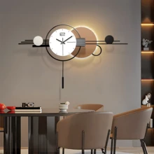 35 Inch Modern Abstract Wall Clock - Round Metal Frame, Fantasy Theme, Silent Quartz Movement, Home Decorative Wall Clocks, Decorative Non-Ticking Large Wall Clock For Living Room, Office, Bedroom - 黑色 - 查看 1