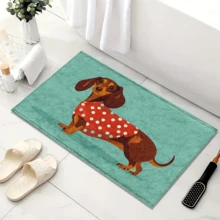 1pc Dachshund In Red Polka Dot Outfit Animal Pattern Bathroom Mat, Cute Pet Design Carpet, Fine Sand Faux Wool Washable Bottom Bath Mat, Machine Washable Rug, Anti-Slip Mat, Room Carpet, Entrance Rug, Area Rug, Living Room Rug - Multicolor - View 3
