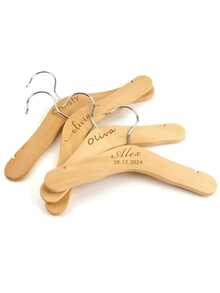 Personalized Baby Wooden Coat Hangers, Children's Clothing Rack, Kids Room Organizer Dress Display Hangers Set, Baby Shower Gift, Baptism - Wood Color - View 2