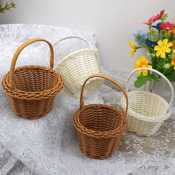 1 pieza Miniaturas de cesta de flores de niña de las flores de boda, Caja de regalo de caramelos de boda, Cesta de almacenamiento decorativa tejida DIY, Para la vuelta al colegio