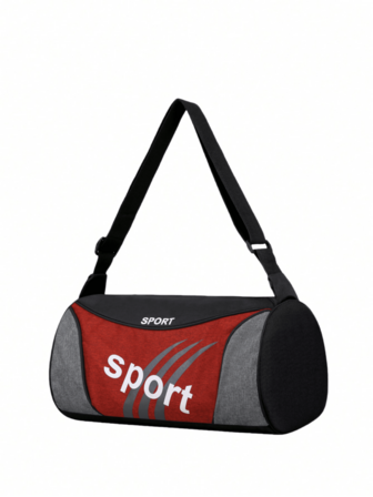 Casual Colorblock Round Cylinder Sports Shoulder Bag, Casual Letter Print Round Cylinder Sports Fitness Bag, Portable Zipper Lightweight Handheld Bag Fashionable Unisex For Everyday Use, Lightweight Spacious Luggage Bag, Training Bag, School Supplies, Backpack For Boys, School Backpack, Youth Backpack