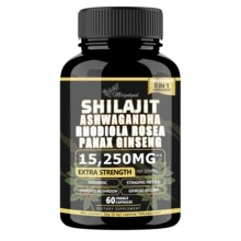 Miriyalyad Shilajit 9000mg, Rhodiola Rosea 1000mg, Panax Ginseng 1500mg, All-In-One, 60 Capsules Supplement Fitness Edible Dietary Healthcare Gut Support Vitamin - 1PCS - View 1