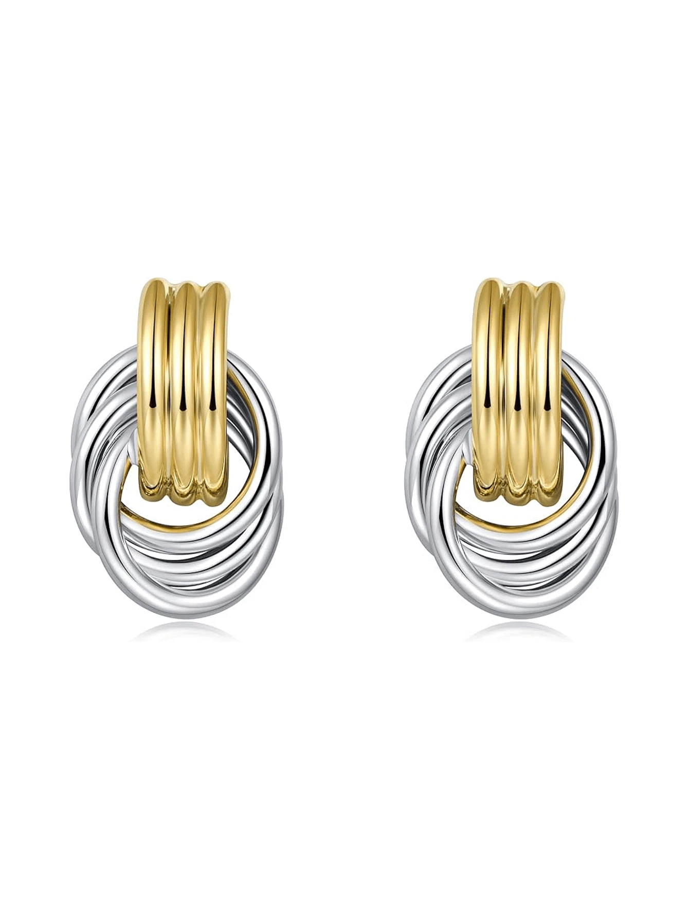 2pcs 18K Gold Plated Stainless Steel Colorblock Knot Design Chunky ...