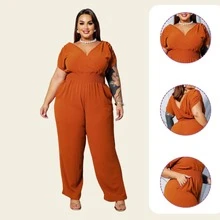 LIA ROSA Plus Size Jumpsuits - 駝色 - 查看 5