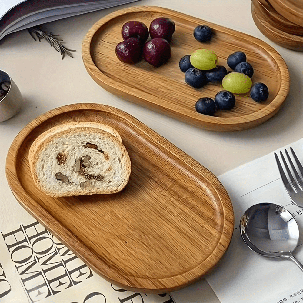 Vassoio in legno giapponese ovale e rotondo - Vassoio di servizio in legno massello multifunzionale, adatto per colazione, pane, dolci - Adatto per uso domestico, in cucina, in ristorante per pane, pizza, torta, bistecca, frutta, verdura, spuntino, vassoio per servire la colazione, adatto per riunioni di famiglia e ristoranti