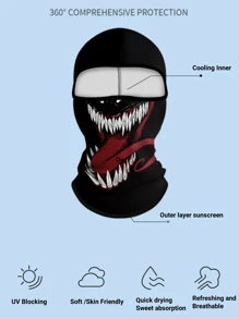 Black Breathable Full Face Mask UV Protection Punk Skull Print Balaclava For Cycling Skiing Outdoor Sports