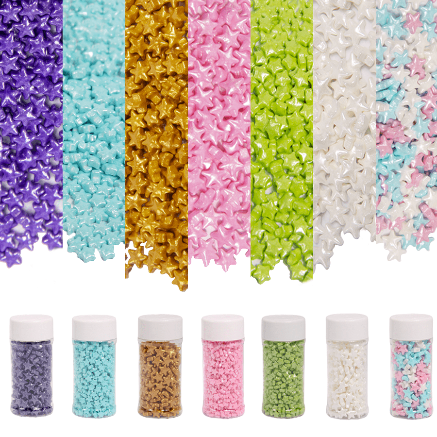 85g/3oz Chispas con forma de estrella para decoración de pasteles, donas, chocolate, magdalenas, macarons, helado, paletas | Suministros para fiestas DIY para cumpleaños, bodas, Navidad, Día de San Valentín, Día de la Madre