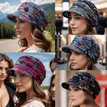 1pc Vintage Floral Print Newsboy Hat Classic Pleated Sun Hat Lightweight Peaked Hat Women's Ramadan Outdoor Beret Gift Plush Autumn And Winter Style