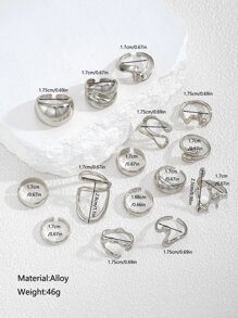 14pcs/2 Sets Fashion Minimalist Elegant Vintage Asymmetrical Geometric Liquid Thick Chunky Statement Cocktail Rings Set, Gift For Holiday Beach Party Date Everyday Wear