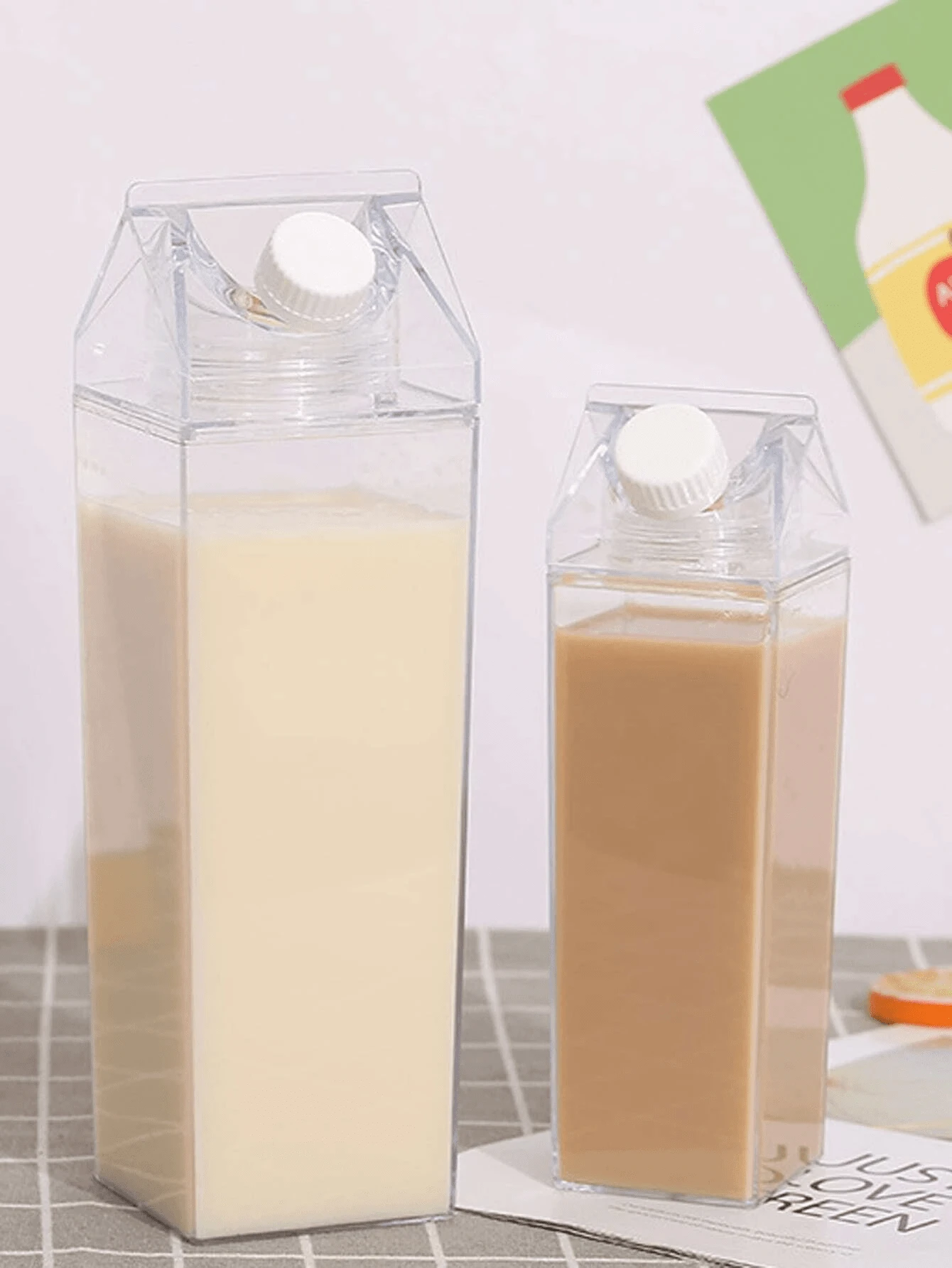 Botella de agua/caja de leche de plástico transparente de 500ml/1000ml - Recipiente portátil y reutilizable para jugo, té y leche - Diseño cuadrado, lavar a mano únicamente