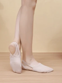 Women's Knit Half Slippers Ballet Flats - Ultra Soft Barefoot Boat Socks Shoes For Home Yoga Dance Comfort - Beige - View 3