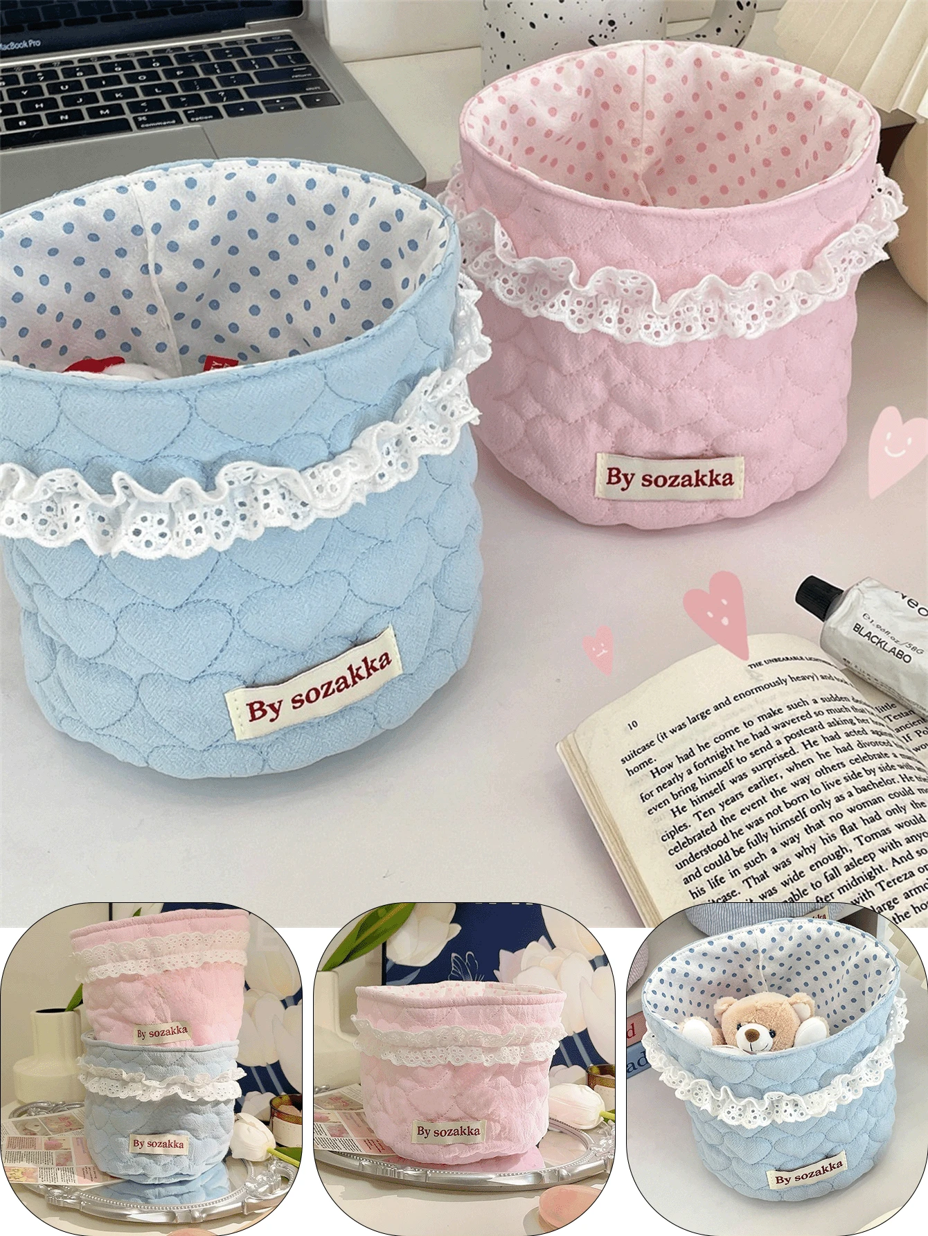 1 chiếc giỏ đựng đồ in hình nơ hoặc trái tim 3D màu hồng dễ thương, giỏ đựng đồ dùng văn phòng, giỏ đựng mỹ phẩm chống thấm nước dùng đựng cọ và đồ chăm sóc da, đồ trang trí bàn làm việc, hộp đựng đồ trang điểm. - Nhiều màu - Xem 1
