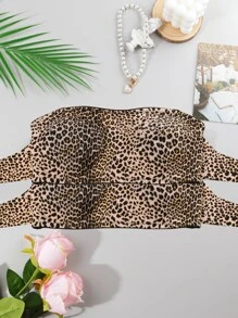 2 piezas con hebilla delantera sin tirantes, diseño de pecho con estampado de leopardo, diseño antideslizante de silicona, almohadilla de pecho desmontable, temperamento elegante, adecuado para vestidos off-the-shoulder