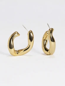 1pair Fashionable Minimalist Geometric Chain Link Clasp Earrings In Golden Tone - Silver - View 4
