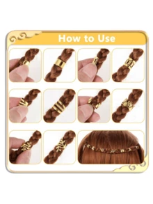 50pcs Elegant Braided Hair Accessories Adjustable Hair Rings Exquisite Pattern Vintage Style Women's Dreadlock Ornaments - Gold - View 8