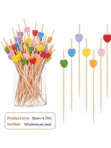 100 pezzi Stecchi per frutta a forma di cuore, Stuzzicadenti a forma di cuore, Spiedini per cocktail in bambù lunghi per decorazioni di festa di nascità, feste di compleanno, gender reveal, decorazioni per la casa, matrimoni, San Valentino, Festa della Mamma, laurea