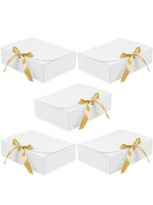 5/10 piezas Caja de papel con tapa abatible + Caja de regalo con lazo, adecuado para regalos de cumpleaños, obsequios de banquetes de boda y embalaje de regalos para festivales