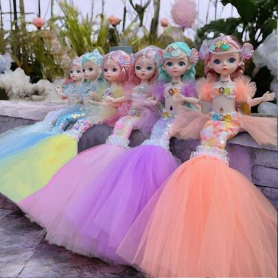 1pc Enchanting Mermaid Doll - With Realistic Eyes & Movable Joints, Includes Dress-Up Accessories, Fish Tail Can Be Unfolded, Children's Princess Wedding Dress Dolls, Ideal For Playtime & Room Decor, Ideal For Children's Day