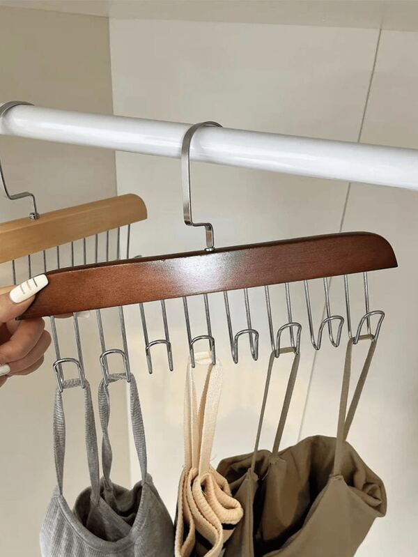 Lichtbruin massief hout met roestvrijstalen riemhouder, set van 2, modern kastsysteem met meerdere haken, veelzijdige garderobekastopbergruimte voor stropdassen, sjaals, tanktops, kleine ruimtes