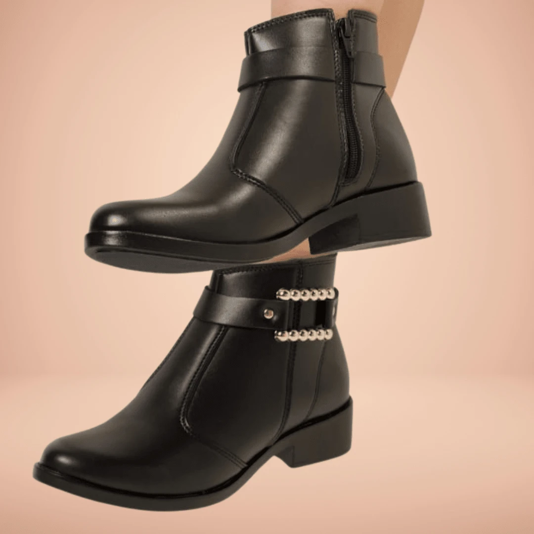 Short Boot Ankle Bootie Side Buckle Detail Foam Lining Comfort - 黑色 - 查看 1