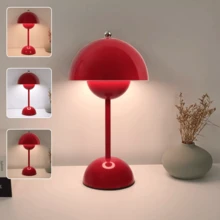 NetHong Modern LED Table Lamp Rechargeable Mushroom Light Touch Control 3 Color Dimmable - 紅色 - 查看 1