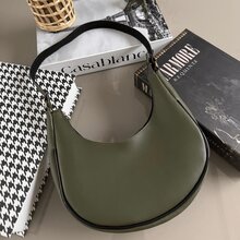 Minimalist Small Compact Women's Bag With Zipper In Gold Details In Fashion - Army Green - View 1