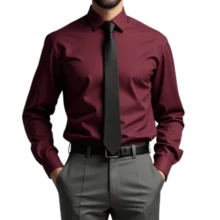 Plain Slim Men's Shirt – Clean And Versatile Style - 酒紅色 - 查看 7