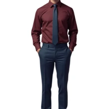 Plain Slim Men's Shirt – Clean And Versatile Style - 酒紅色 - 查看 6