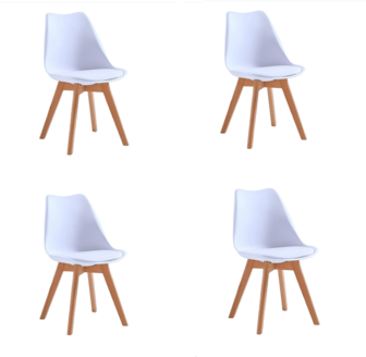 GLOBAL Z-A Juego de 4 sillas tulipán con patas de madera, mueble estilo nórdico medieval, con asiento acolchado, para escritorio, comedor, dormitorio, balcón o restaurante BAR hosteleria, OFICINA Mesa de comedor nórdica cocina,