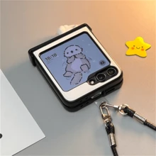 可爱3D海獭白色手机壳，带皮质挂绳，兼容Galaxy Z Flip 5/6/Z Flip6/ZFlip 5/Zflip6/Zflip5，防震后盖，防水，防摔，防刮擦