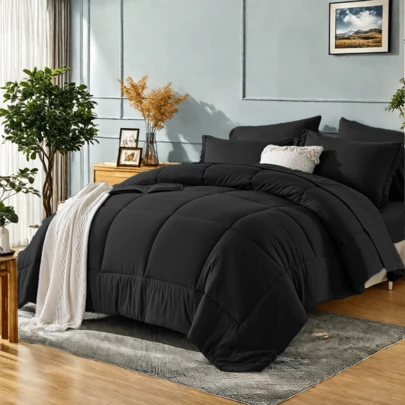 5/7 Deluxe Solid Color Comforter Sets For Queen - Soft And Comfortable Bedding Set Consisting Of 1 Comforter, 1 Flat Sheet, 1 Sheet, 2 Pillowcases And 2 Pillowshams, All-Season, Machine Washable, Great Gift.