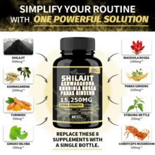 Miriyalyad Shilajit 9000mg, Rhodiola Rosea 1000mg, Panax Ginseng 1500mg, All-In-One, 60 Capsules Supplement Fitness Edible Dietary Healthcare Gut Support Vitamin - 1PCS - View 4