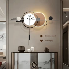 35 Inch Modern Abstract Wall Clock - Round Metal Frame, Fantasy Theme, Silent Quartz Movement, Home Decorative Wall Clocks, Decorative Non-Ticking Large Wall Clock For Living Room, Office, Bedroom - 黑色 - 查看 6