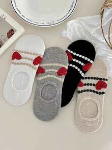 1/4 Pair Women Soft Breathable Red Heart Design Boat Socks, Suitable For Spring/Summer - Multicolor - View 1