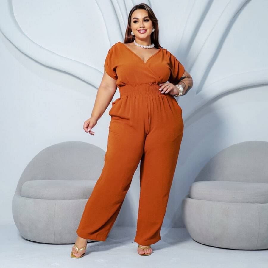 LIA ROSA Plus Size Jumpsuits - 駝色 - 查看 1