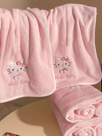 Sanrio 三丽鸥 1 件装 三丽鸥卡通可爱 KT 猫珊瑚绒毛巾浴巾干发帽套装 Hello Kitty 柔软吸水洗面巾擦手巾家居礼品礼盒浴室装饰秋季装饰返校季发帽浴巾适用于美容院、酒店、运动、家居用品、毛巾、护肤干发巾