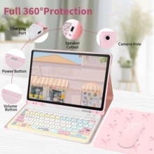 四合一键盘保护套，兼容三星 Galaxy Tab 和 iPad、Redm iPad SE，包含可拆卸无线蓝牙键盘（150mAh）和鼠标，平板电脑保护套带笔槽（沙漠色） - 甜點 - 查看 6