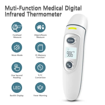 Electronic Infrared Forehead & Ear Thermometer Gun, Non-Contact Digital Body Temperature Meter For Children And Adults