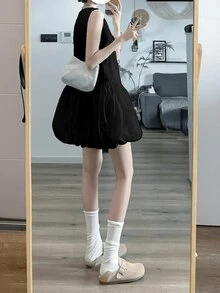 Spring Summer Casual Black Vest Dress For Women Back To School Clothes Korean Style Solid Color Sleeveless O-Neck Vintage Homecoming Short Dresses Kawaii Party Graduation White Black Clothes Chic Sundress Sun Dresses For Women Summer Dresses For Women Women Summer Clothes